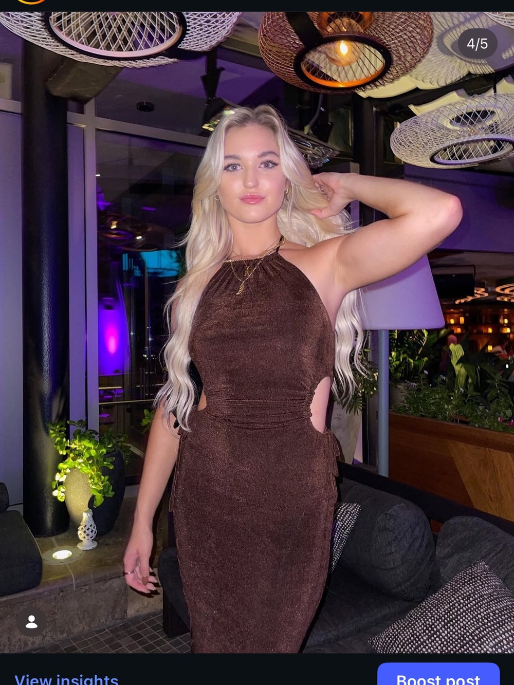 Peppermayo Chocolate Brown One-Shoulder Cutout Dress